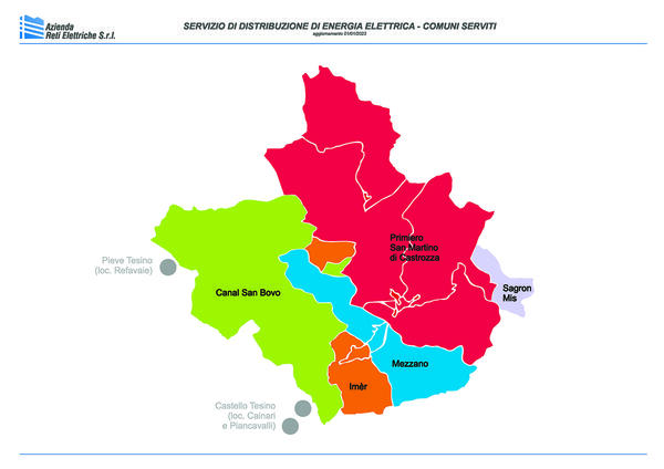 Mappa comuni serviti da Azienda Reti Elettriche Srl